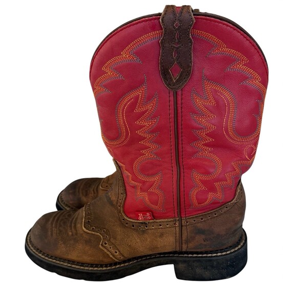 Justin Gypsy Boots Size 7.5 B Red & Brown Roper Round Toe Western Cowgirl L9961 - Picture 1 of 8